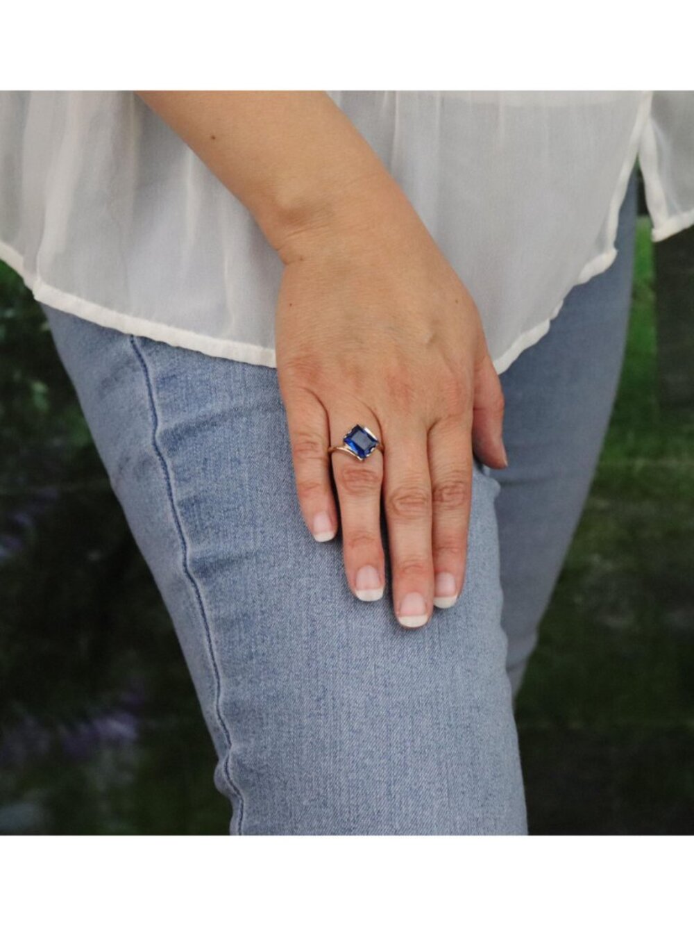10k Yellow Gold 3 Carat Lab Created Blue Sapphire Ring Size 7 - Picture 2 of 7